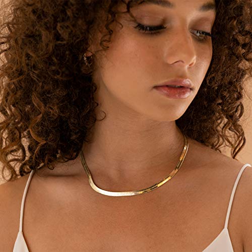 PAVOI 14K Gold Plated Curb Paperclip Box Sphere Bead Snake Herringbone and Figaro Chain Adjustable Necklace - style: Snake-L