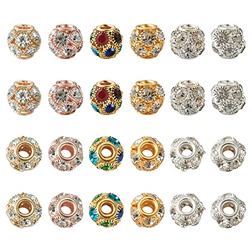 Craftdady 30pcs Crystal Rhinestone Rondelle Spacer Beads 12mm Rhinestone Pave Brass Disco Ball Loose Beads 6 Colors for Jewelry Making, Hole: 4mm - color: 6 Color-12mm