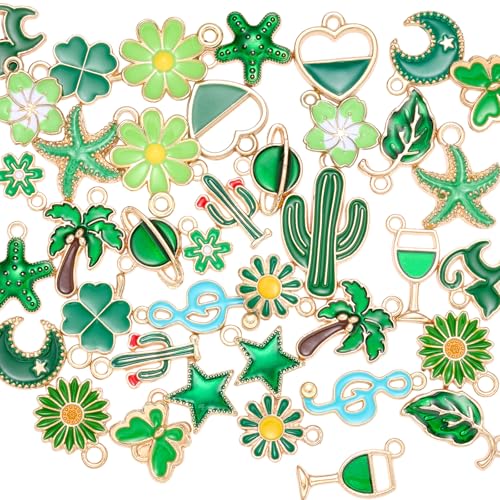Assorted Enamel Charms for Jewelry Making Bulk Cute Small Alloy Charms Pendant for Bracelet Earring Necklace - color: Green