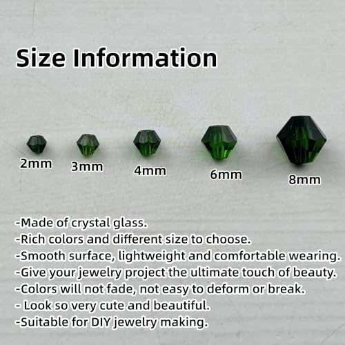 1310pcs Bicone Crystal Glass Beads 2mm 3mm 4mm 6mm 8mm Faceted Crystal Spacer Beads for Bracelets Necklace Pendants Earrings DIY Jewelry Craft Making(Dark Green) - color: Dark Green