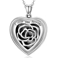 SOULMEET Personalized Silver Locket Necklace That Holds Pictures Photo Keep Someone Near to You, Memorial Custom Lockets Necklaces Letters Engraving for His Her - color: B-Rose-Black, style: Locket Necklace Only
