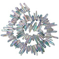 SUNYIK Transparent Green Titanium Coated Crystal Points Quartz Rough Sticks Spikes Point Beads 15 inch Strand Drilled - color: Transparent Green(Rough), size: 0.4"-1.3"