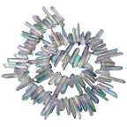 SUNYIK Transparent Green Titanium Coated Crystal Points Quartz Rough Sticks Spikes Point Beads 15 inch Strand Drilled - color: Transparent Green(Rough), size: 0.4"-1.3"