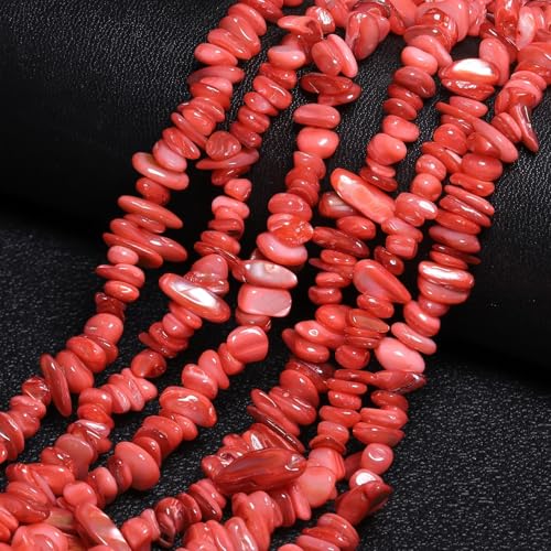 Chip Shells, 260pcs 5-8mm Irregular Beads with Holes, Light Red Shell & Crystal Chip Beads for Jewelry Making - color: Light Red