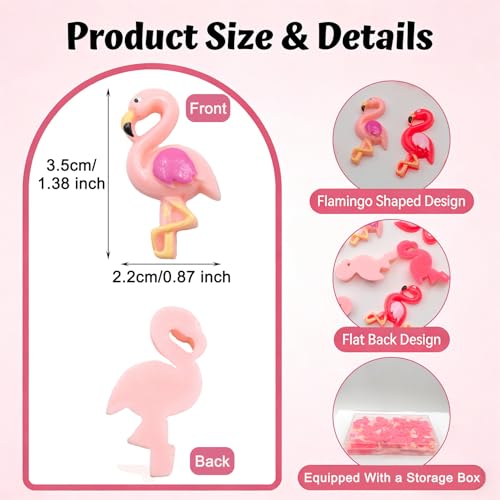 40 Pcs Pink Resin Flamingo Charms, Cute Flatback Animal Embellishments for Scrapbooking, Hair Clips, Phone Case, Crystal Mud, Craft Supplies