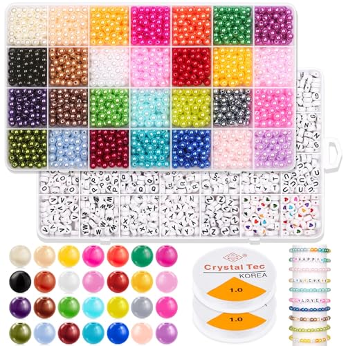 2000Pcs 6mm Small Pearl Beads for Jewelry Making 28 Colors with 1300Pcs Letter Beads for Bracelets Making, Bead Kit Bracelets Making for Crafting - color: 28 Colors with Letter Beads