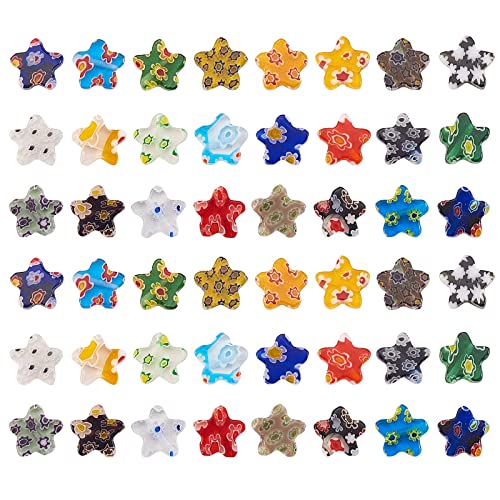UR URLIFEHALL 75 Pcs Millefiori Lampwork Glass Beads Star Beads with Flower Pattern Loose Spacer Beads for Jewelry Crafts Making - color: 75pcs-10x10x3mm-star millefiori beads