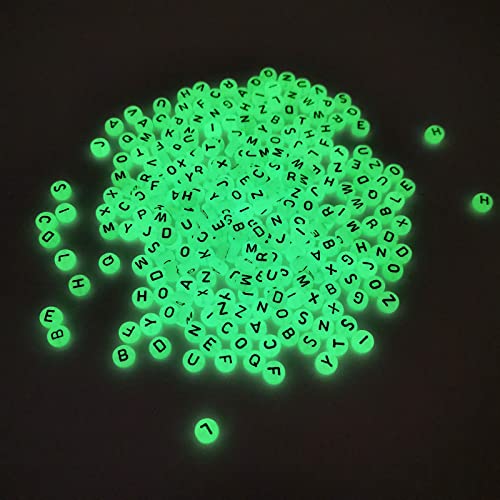 Amaney 600pcs Glow Letter Beads 4×7mm Alphabet Beads A-Z Glow in The Dark for Jewelry Making - color: Black Luminous