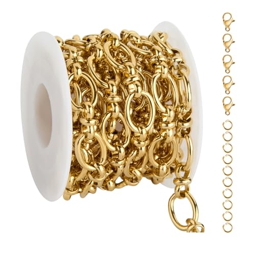 UMAOKANG 2 Meters Gold Plated Jewelry Chain for Jewelry Making Stainless Steel Rolo Chain Link with Jewelry Supplies Findings - color: Rolo (Gold)
