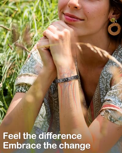 Feraco 5X Strength Magnetic Bracelets for Women, Stainless Steel Magnet Bracelet with Ultra Powerful 5000 Gauss Magnets, Upgraded Butterfly Clasp, Adjustable Jewelry Gift - color: Dark Black