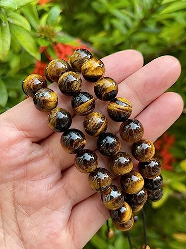 GAF TREASURES Grade A ++ Gemstone Round Bead Adjustable Bracelet 10mm, Genuine Crystal Bead Bracelet, Gift for Men & Women - color: Tiger Eye