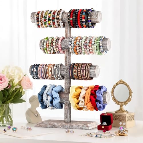 LadyRosian 4 Tier Wooden Display Jewelry Accessory Stand Jewelry Bracelet Holder Bangle Watch Necklace Storage Jewelry Holder Stand Display Organizer, (Antique White-4 layers) - color: Antique White 4-Tier