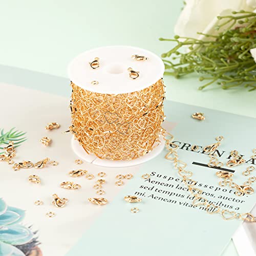KYUNHOO 5M KC Gold Plated Jewelry Making Chains Link Heart Chains Bulk on Spool Jewelry Supplies Findings Chain Roll with Jump Rings and Lobster Claps - color: Heart Gold