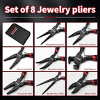 WISEUP 8-Piece Mini Pliers Set，Needle, Round, Flat, Long, Bent Nose, Diagonal, End Cutting & Linesman Pliers for Crafting, Electronics & Jewelry Making，with Pouch