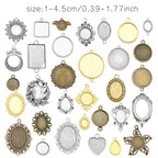 Assorted 60 Pieces Mini Size Blank Bezel Pendant Trays Antique Bronze Silver Golden 0.4-1.6 inches Alloy Cameo Setting for DIY Jewelry Making
