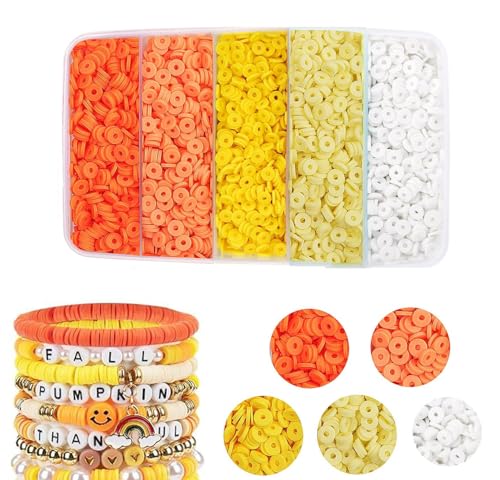 4000pcs Yellow Clay Beads Bracelet Making Kit, 6mm Flat Round Polymer Spacer Heishi Beads for Jewelry Making 4000 (Yellow) - color: Yellow