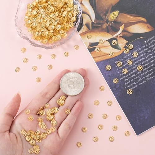 ANCIRS 600pcs 7mm Spacer Beads Caps for Jewelry Making, Metal Flower Bead Caps for Bracelet Necklace- Gold - color: 600pcs gold
