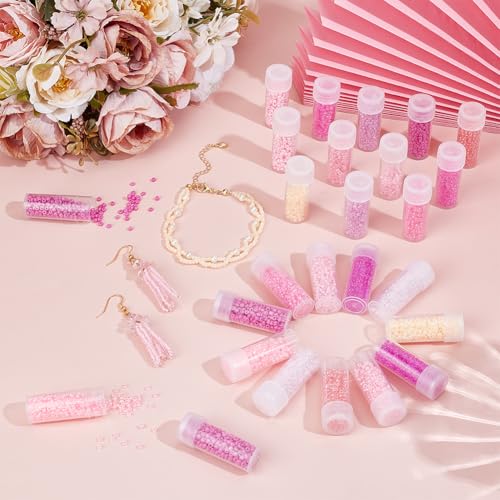 SUNNYCLUE 12 Jars 120G 2mm Glass Seed Beads Pink Seed Beads Purple 12/0 Small Round Glassy Crystal Friendship Waist Loose Spacer for Jewelry Making DIY Necklace Bracelet Jewelry Making Supplies Crafts - color: Pink, size: 2mm