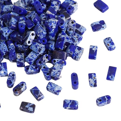 Beadia Royal Blue Imperial Jasper Stone Tila Beads 5x2mm Rectangle 2-Hole Spacer Beads for DIY Bracelet Earring Making 15"/Strand - color: Imperial Jasper Royal Blue, size: 5x2mm