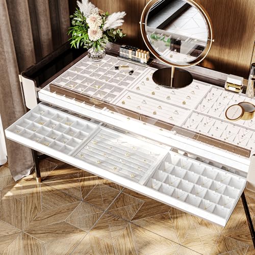 White Jewelry Ring Display Tray PU Leather Ring Earrings Display Organizer Tray - size: 11 Slot