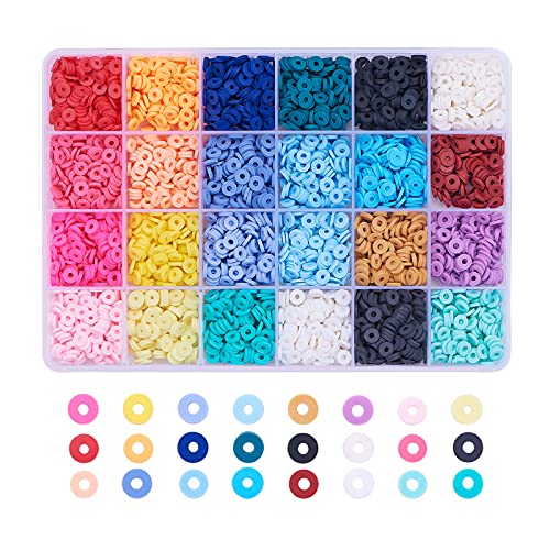 Ornaland 6mm Polymer Clay Heishi Beads 24 Colors Flat Round Vinyl Disc Beads Loose Spacer Bead for Hawaiian Bracelet Necklace Jewelry Making - size: 6mm