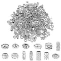 200PCS Silver Spacer Beads for Jewelry Making Small Metal Flat Flower Beads Hollow Filigree Tibetan Alloy Bead for Life Design DIY Jewelry Craft Making Necklace Bracelet Supplies (Various Styles)