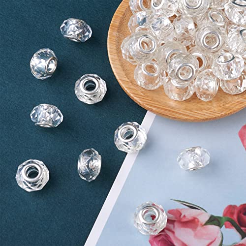100pcs 14mm Large Hole Glass Beads - Clear European Lampwork Loose Spacer Beads for DIY Craft Snake Chains Charms Bracelet Necklace Earring Making - Hole: 5mm - color: Clear