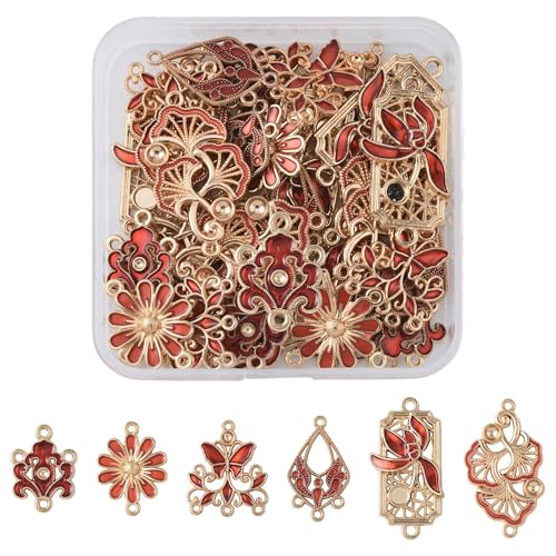 Assorted Metal Connectors Pendants Charms for Jewelry Making with Double Loops Flower Evil Eyes Butterfly Heart Cross Links Golden Pendants for Necklaces Bracelets Earrings - color: FlowerD - 36Pcs
