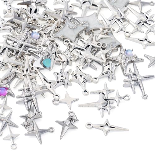 Craftdady Tibetan Style Antique Silver Alloy Pendants Cute Metal Dangle Charms Vintage Animal Pendants Hanging Charms for DIY Craft Earring Bracelet Necklace Jewelry Making Supplies - color: Antique Silver & Platinum, Star