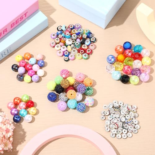 Huquary 270 Pcs Beads for Pens Rhinestone Bubblegum Beads Mixed Crystal Resin Sugar Chunky for Beadable Keychains DIY Craft Jewelry Making Supplies - color: Classic Colors