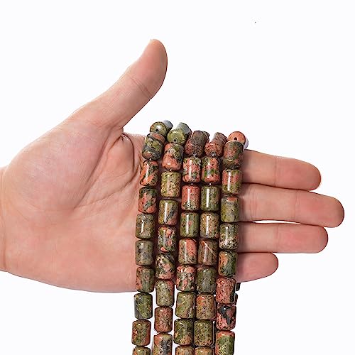 Natural Unakite Cylinder Tube Beads 10x14mm 38cm/str Loose Semi Gemstone Stone Beads for Making Bracelets Necklace - color: Unakite