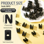 30Pcs Large Hole Letter Beads Black Acrylic European Beads 3D Letters N Chunky Bead Initial Alphabet Bead for Key Chains Bracelets Necklace DIY Craft Bag Charm Kit Arts Projects - color: Black-N