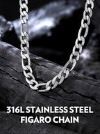 Bandmax Stainless Steel Figaro Chain Necklaces for Men Women, Silver/Gold/Black 4MM/6MM/9MM Flat Italian Style Figaro Link Chains Length 14"-30", Gift Packed - color: 03 9MM-Silver, size: 30 Inch
