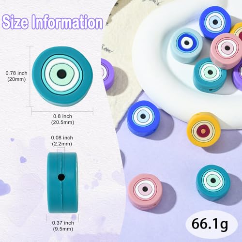LiQunSweet 12 Pcs 6 Colors Flat Round Silicone Beads Silicone Beads Evil Eye Beads for Bracelet Beaded Necklace Pens Jewelry Making DIY Craft - color: Evil Eye Silicone Beads_12 Pcs