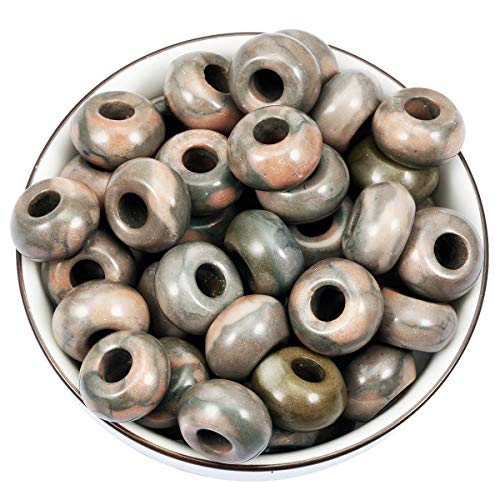Nupuyai Pack of 30 Large Hole Stone Loose Beads for Jewelry Making, Polished Rondelle European Beads fit Charms Bracelet, Zebra Jasper - color: Grey & Brown, size: 14x8mm