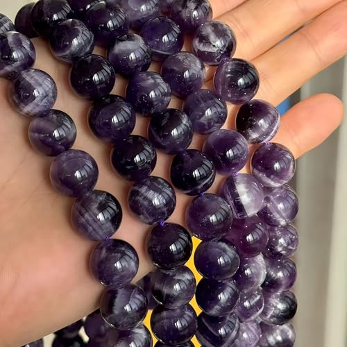 MJDCB Natural Dreamy Amethyst Beads Round Stone Beads DIY Loose Beads for Jewelry Making Beads 15" (14mm) - color: Dreamy Amethyst, size: 14mm