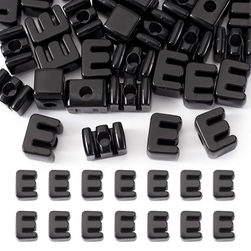 30Pcs Acrylic Letter E Large Hole Slide Beads Large Alphabet Vowel European Beads for Crafts DIY Bubble Name Necklace Keychain Hanging Ornament Jewelry Making Supplies Black - color: Black, size: E