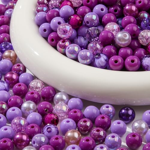 12mm Purple Acrylic Beads 300pcs Focal Spacer Bead Chunk Bubblegum Beads for DIY Crafting Necklace Bracelet Jewelry Making Keychain (Purple) - color: purple