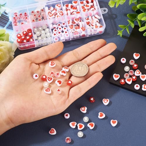 Beadthoven 200pcs Valentine's Day Heart Acrylic Beads - 7mm Flat Round Disc Red Heart Shaped Beads Spacers Bulk for Jewelry Making - color: Red