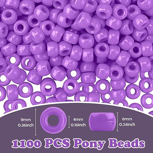QPIXVB Pony Beads, 1100pcs, Plastic, Small, Barrel Shaped, Purple, for Jewelry Making, Hair Braids, Crafts - color: purple beads