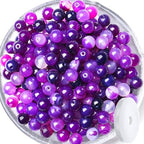 QINJIEJIE 100PCS Purple Stripe Carnelian Beads 8mm Natural Beads Round Loose Gemstone Bead for Bracelet Beading Crystal Jewelry Making DIY Necklace Earrings 0.32" - color: Purple stripe Carnelian, size: 100PCS