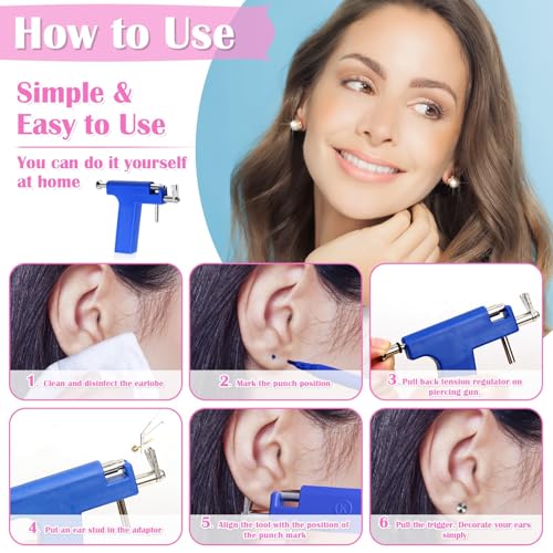 Ear Piercing Gun Kit, Reusable Ear Nose Piercing Gun Machine with Stainless Steel Piercing Earrings Studs, Crystal Earrings for At Home Salon Earlobe Cartilage Helix Tragus Piercing Tool Set - color: Blue
