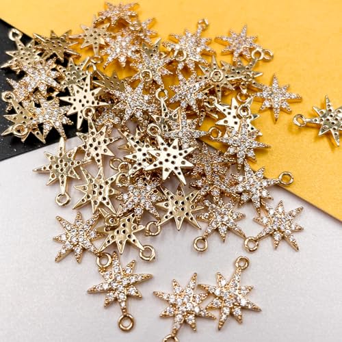 Crystal Zirconia Gold Plated Brass Charms for Jewelry Making Bracelet Necklace Earring Pendant Craft Supplies DIY Accessories - color: StarA-White-5Pcs