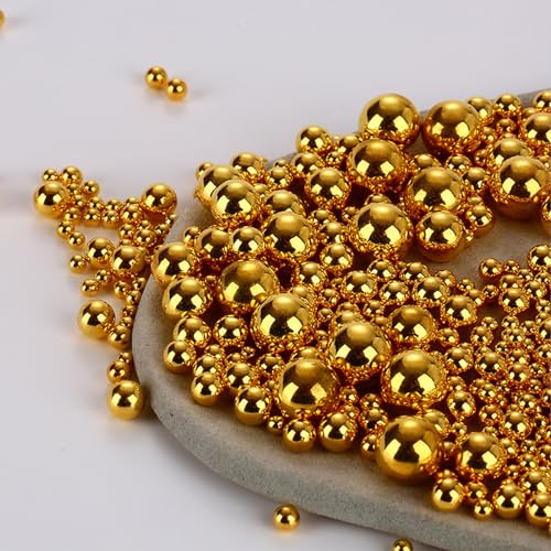 1000PCS Assorted Pearls Beads, No Holes, 3-10mm Golden Round Pearls for Vase Fillers, DIY, Table Scatter, Wedding, Birthday Party, Home Decoration - color: Golden