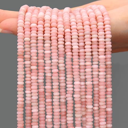 2 Strands (300PCs) Natural Pink Opal Rondelle Beads, 2 * 4mm Gemstone Loose Spacer Abacus Disk Beads for DIY Bracelet Necklace Earrings Jewelry Making, Craft Supplies Beading Kit - color: Pink Opal, size: 2*4MM