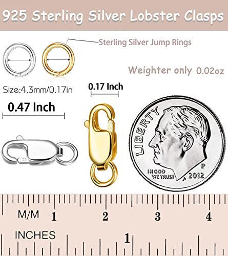 Dailyacc 925 Sterling Silver Lobster Clasp with Closed Jump Rings Gold Necklace Clasps and Closures for Jewelry Bracelet Extender,Made in Italy - color: 6pcs | 3 Gold + 3Silver, size: 0.47IN/12MM