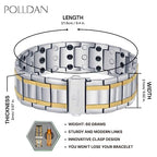 POLLDAN® 3X Power Magnetic Bracelets For Men | 6200 Gauss Strength Mens Titanium Bracelet with Fold-Over Clasp, Adjustable Length, Gift Box, Sizing Tool | Innovative Magnets Alloy - Patent - color: Silver Gold