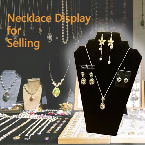 12pcs Necklace Display for Selling, 12.5" Jewelry Display Stand, Necklace Display Stands for Vendors, Black Velvet Foldable Necklace Bust