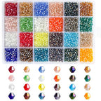 Rubdub 4800pcs 3mm Crystal Beads Bicone Bracelet Beads Bulk Small Faceted Glass Beads for Necklace Earring Keychain Dolls Jewelry Making (24 Colors Rainbow AB) - size: 3mm