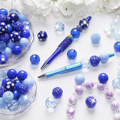 48 Pcs 20mm Beads for Pens Rhinestone Bubblegum Beads Mixed Crystal Acrylic Round Chunky Bead Sparkly Craft Large Balls Bead for Pen Beadable Keychain Bracelet Necklace DIY Jewelry Making Supplies - color: Dark Blue series